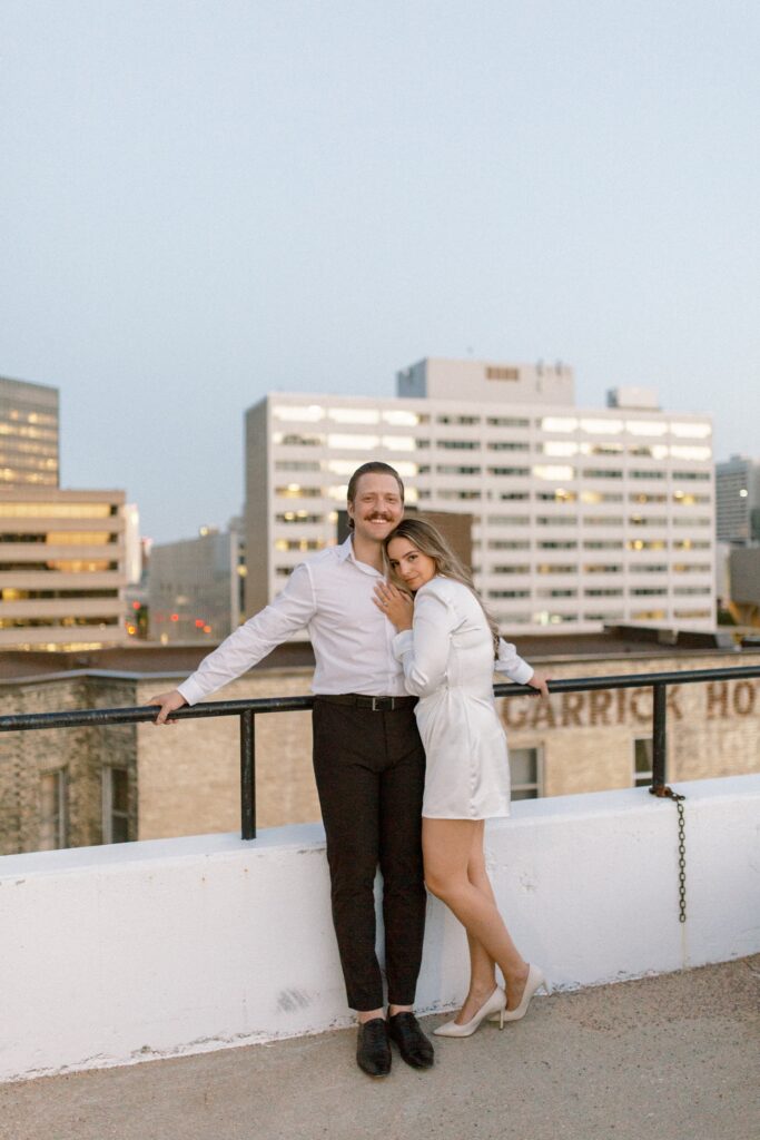 Downtown Rooftop Engagement Session in Winnipeg, Best Winnipeg Engagement Session Locations, Where to do Engagement photos in Winnipeg