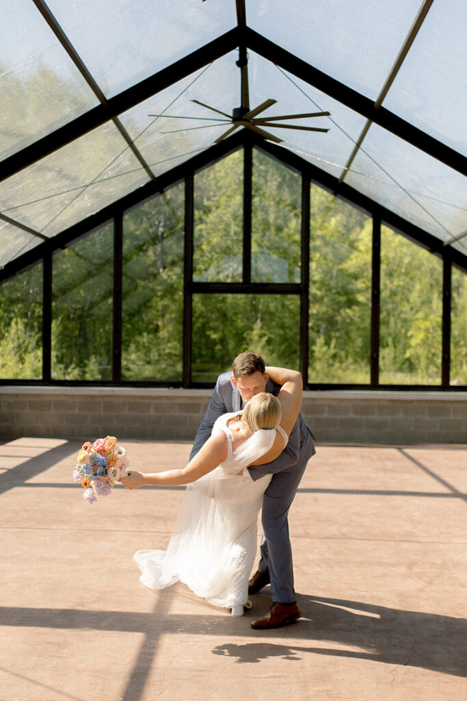 bride and groom portraits at the white poplar winnipeg wedding venue